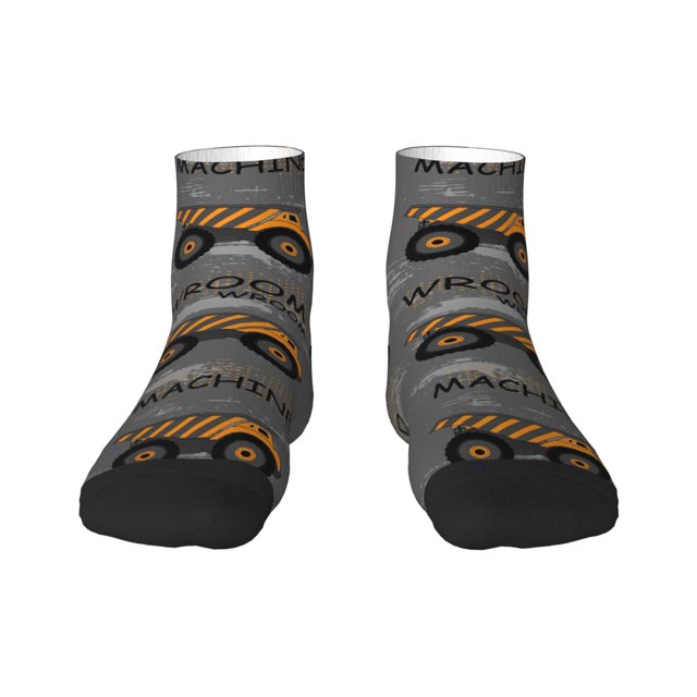Rateoe Construction Machines Pattern Quarter Crew Socks,Toe Seamed Ankle Socks,Cotton Cushioned Breathable Athletic Crew Sports Socks