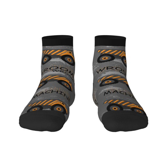 Rateoe Construction Machines Pattern Quarter Crew Socks,Toe Seamed Ankle Socks,Cotton Cushioned Breathable Athletic Crew Sports Socks
