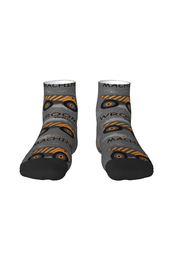 Construction Machines Pattern Quarter Crew Socks,Toe Seamed Ankle Socks,Cotton Cushioned Breathable Athletic Crew Sports Socks