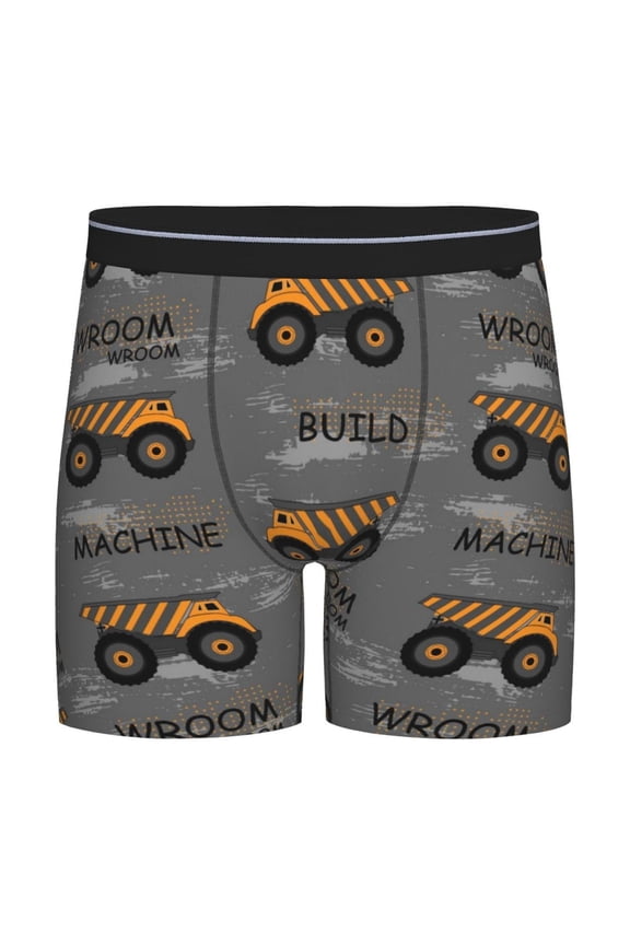 Construction Machines Print Men’s Underwear Boxer Briefs Soft Comfortable Underwear Boxer Briefs, Long Leg Briefs,Anti-chafing Boxer Briefs