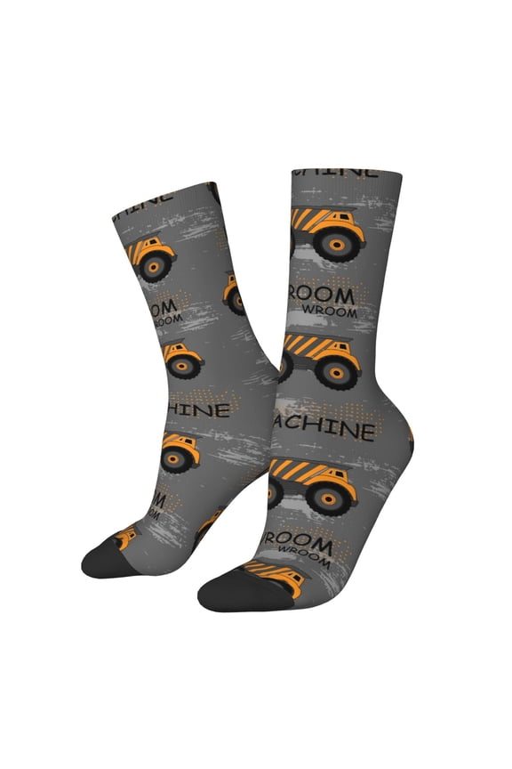 Construction Machines for Women Casual Calf Socks - Cute Crew Socks - Thin Soft Above Ankle Socks Size 5-11