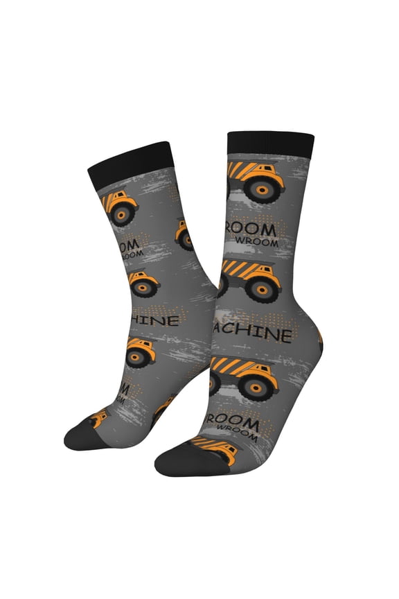 Construction Machines for Women Casual Calf Socks - Cute Crew Socks - Thin Soft Above Ankle Socks Size 5-11