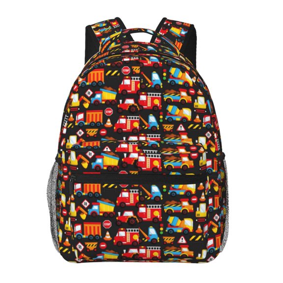 Rateoe Construction Truck Pattern Casual Backpack for School, Work, Travel Adjustable Straps, Multiple Compartments Ergonomic Design, Fits Laptops and Tablets