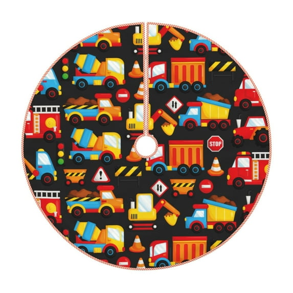 Rateoe Construction Truck Pattern Christmas Tree Skirt with Ties , Christmas Tree Decorations, Farmhouse Christmas Decor Xmas Holiday Decorations-48"