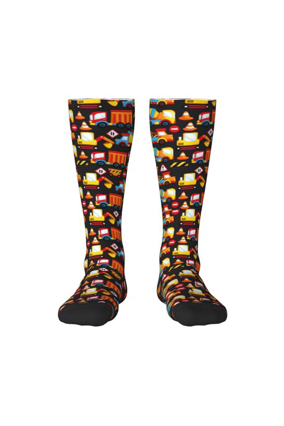 Construction Truck Pattern Women’s Knee High Crew Socks,Trouser Socks Comfortable, Breathable, Moisture-Wicking and Soft