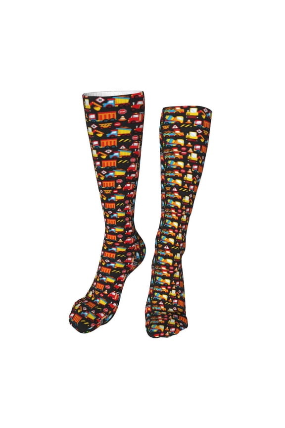 Construction Truck print Women's Men's Novelty 20in Crew Socks Cotton Socks Knee High Socks for Walking,Running,Nurses,Pregnancy-One Size