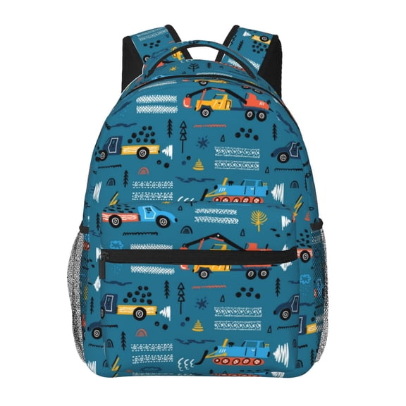 Rateoe Construction Trucks Pattern Casual Backpack for School, Work, Travel Adjustable Straps, Multiple Compartments Ergonomic Design, Fits Laptops and Tablets