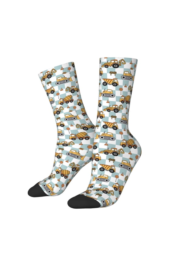 Construction Vehicle for Women Casual Calf Socks - Cute Crew Socks - Thin Soft Above Ankle Socks Size 5-11