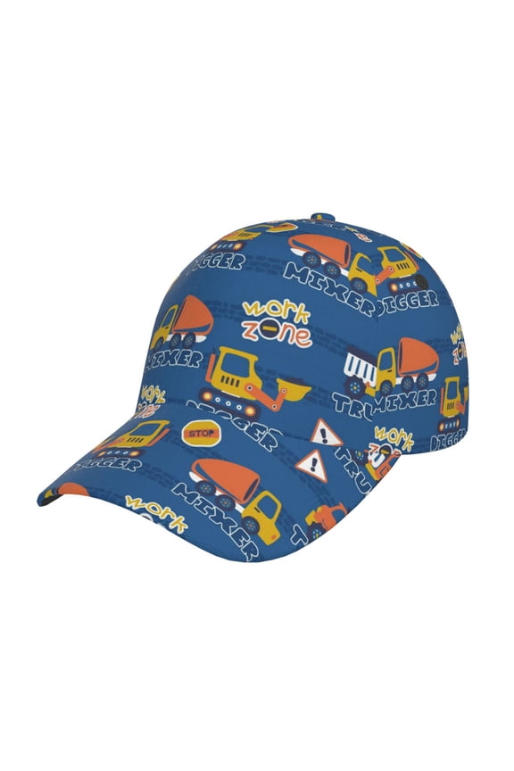 Construction Vehicles Pattern Baseball Cap Outdoor Cap Mountain Dad Hat - Unstructured Soft Cotton Cap-Adjustable UV Protection Cap