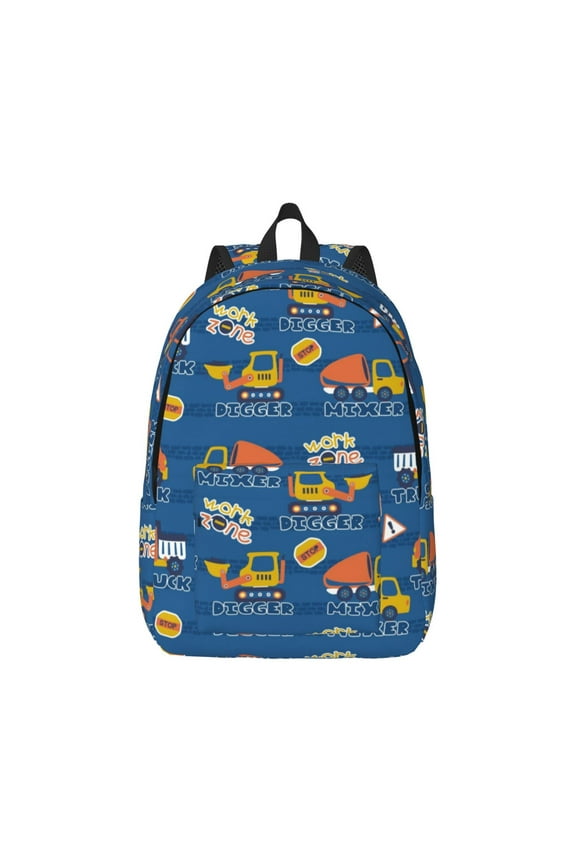 Construction Vehicles Pattern Canvas College Laptop Backpack,Travel Daypack,Durable Rucksack Travel Notebook Bag School Backpack Book Bag for Men Women-Medium