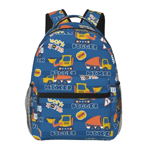 Rateoe Construction Vehicles Pattern Casual Backpack for School, Work, Travel Adjustable Straps, Multiple Compartments Ergonomic Design, Fits Laptops and Tablets