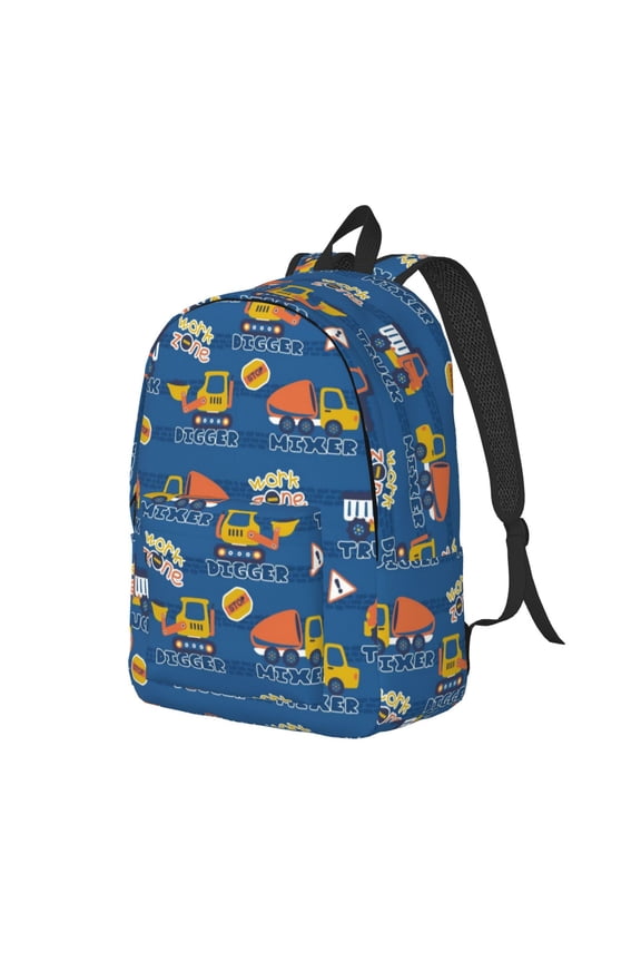 Construction Vehicles Pattern Durable Canvas Backpack for Men & Women – Stylish & Lightweight – Adjustable Straps, Multiple Pockets – Fits 15-17 Inch LaptopsMedium