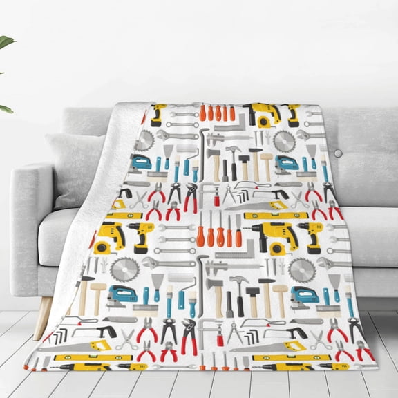 Rateoe Construction tools Print Fuzzy Fleece Throw Blanket Extra Large,Super Soft,Fluffy and Warm Blankets for Couch,Bed,All Season Use-