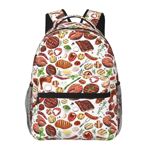 Rateoe Cooking Bbq Pattern Casual Backpack for School, Work, Travel Adjustable Straps, Multiple Compartments Ergonomic Design, Fits Laptops and Tablets