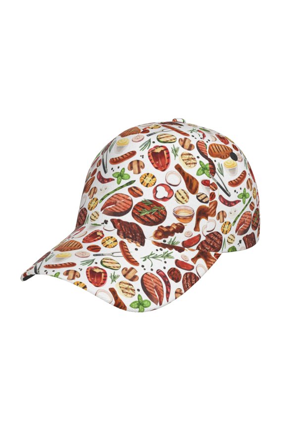 Cooking Bbq Pattern Mens Baseball Cap  Adjustable Curved Brim Hat, Soft Cotton Sports Cap for Outdoor, Casual, and Everyday Wear, Comfortable & Breathable