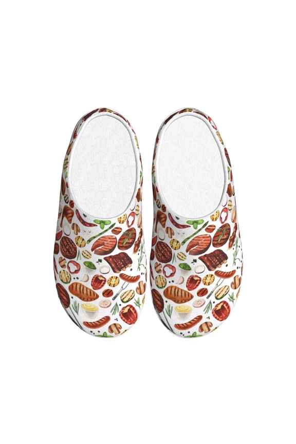 Cooking Bbq Print Women's Men's Cotton Knit Slippers Lightweight Memory Foam Indoor House Shoes with Anti-Skid Sole-40/41