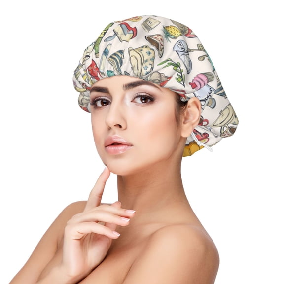Rateoe Cooking Utensils Pattern Silk Satin Hair Bonnet for Sleeping, Adjustable Sleep Cap Turban for Women , Curly Straight Hair Long Large Braid