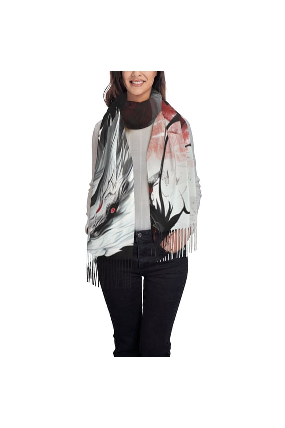 Cool Black And White Dragon Women's Traditional Scarf Wrap Tassel Shawl Fringes Neck Head Shawl Retro Scarf