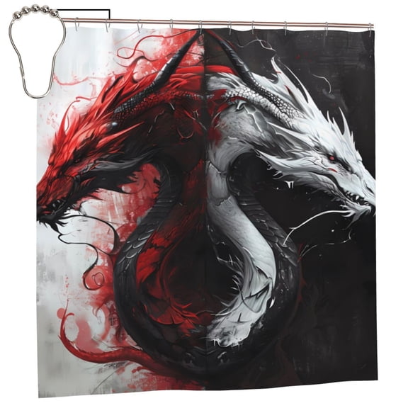 Rateoe Cool Black And White Dragon Shower Curtain - Fancy Bathroom Shower Curtain Sets - Waterproof Shower Curtain with Hooks with 12 Plastic Hooks 72x72 Inches