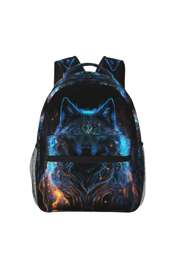 Cool Blue Light Wolf Pattern Casual Backpack for School, Work, Travel Adjustable Straps, Multiple Compartments Ergonomic Design, Fits Laptops and Tablets