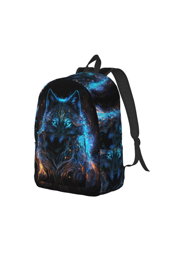 Cool Blue Light Wolf Pattern Durable Canvas Backpack for Men & Women – Stylish & Lightweight – Adjustable Straps, Multiple Pockets – Fits 15-17 Inch LaptopsSmall