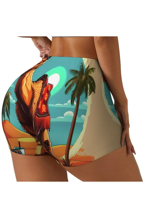 Cool Camel Oasis Vibes Printed Power Workout Shorts for Women Tummy Control Squat Proof Ribbed Thick Seamless Scrunch Active Short-Medium