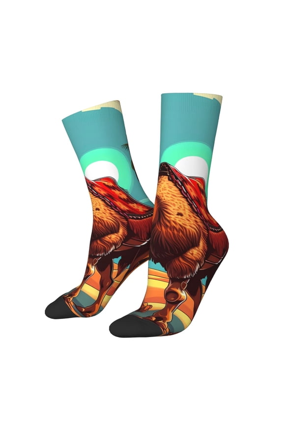 Cool Camel Oasis Vibes for Women Casual Calf Socks - Cute Crew Socks - Thin Soft Above Ankle Socks Size 5-11