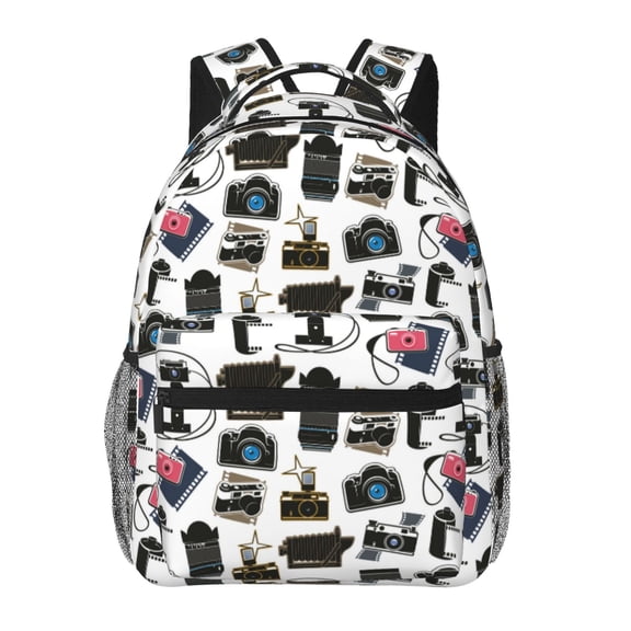 Rateoe Cool Camera Pattern Casual Backpack for School, Work, Travel – Adjustable Straps, Multiple Compartments – Ergonomic Design, Fits Laptops and Tablets