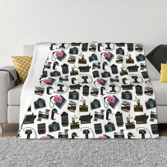 Rateoe Cool Camera Pattern Flannel Throw Blanket, Ultra-soft Blanket for Bed, Couch, Car, Hypoallergenic Anti-pilling blanket-