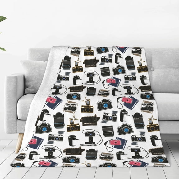 Rateoe Cool Camera Print Fuzzy Fleece Throw Blanket Extra Large,Super Soft,Fluffy and Warm Blankets for Couch,Bed,All Season Use (40"x30")