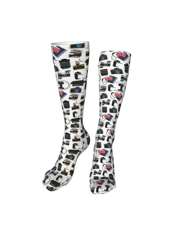 Cool Camera print Women's Men's Novelty 20in Crew Socks Cotton Socks Knee High Socks for Walking,Running,Nurses,Pregnancy-One Size