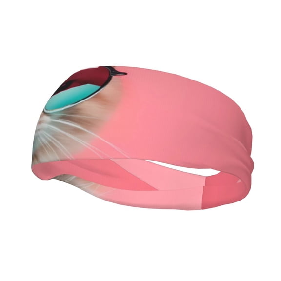Rateoe Cool Cat Pink Sunglasses Pattern Sports Headbands ,Moisture Wicking Workout Headband, Sweatband Headbands for Running,Cycling,Yoga,Hairband for Women and Men
