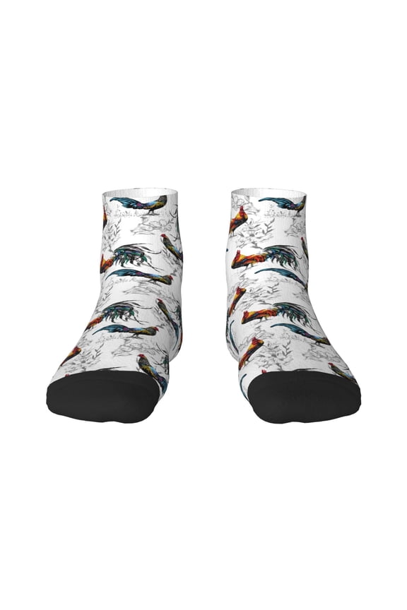 Cool Chicken Pattern Quarter Crew Socks,Toe Seamed Ankle Socks,Cotton Cushioned Breathable Athletic Crew Sports Socks