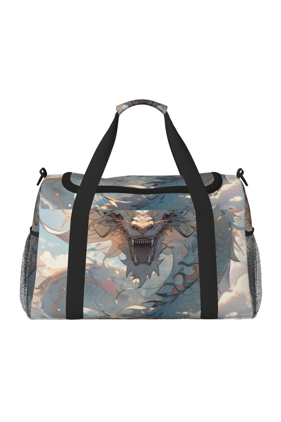 Cool Cloud White Dragon Pattern Gym Bag for Women, Duffle Bag for Travel with Wet Pocket, Carry on Weekender Bags for Women, Water Resistant Travel Bag Duffel Bag