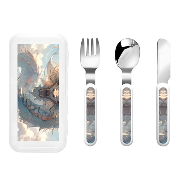 Rateoe Cool Cloud White Dragon for Stainless Steel Kids Silverware Set - Child and Toddler Safe Flatware - Children's Knife, Fork And Spoon Set