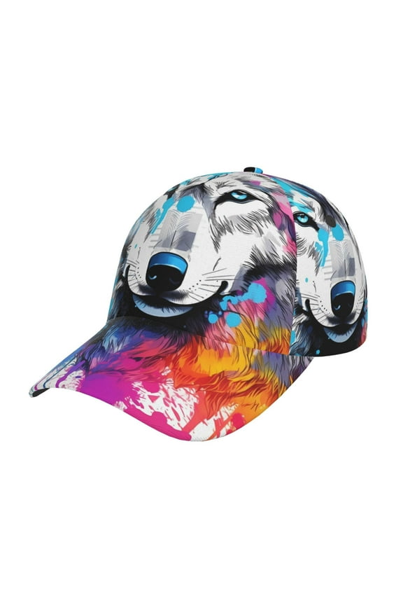 Cool Colorful Wolf Pattern Mens Baseball Cap Adjustable Curved Brim Hat, Soft Cotton Sports Cap for Outdoor, Casual, and Everyday Wear, Comfortable & Breathable