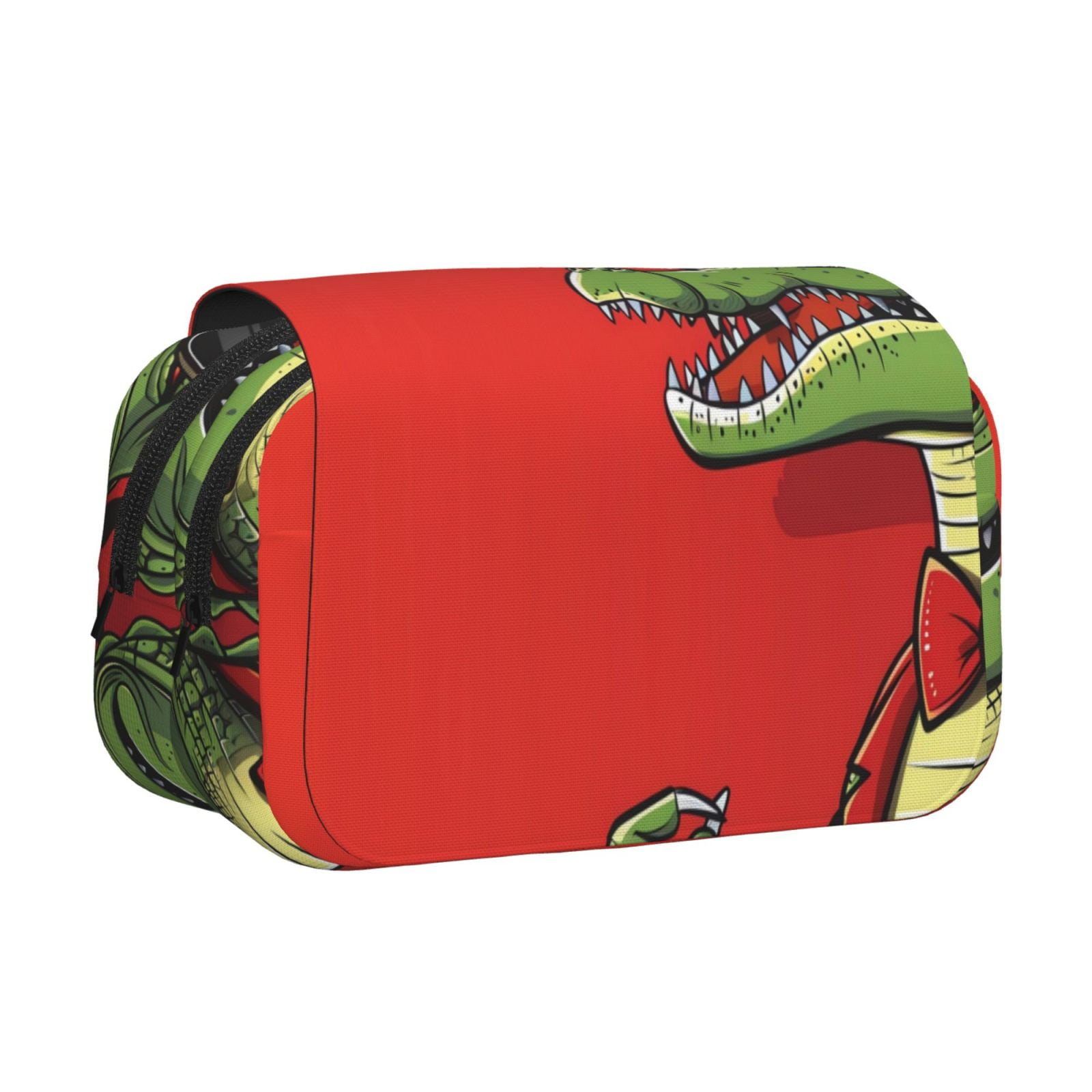 Rateoe Cool Crocodile With Sunglasses Pattern Double Clamshell Pen Case, Storage Organizer with Two Zipper Compartments– Holds Up to 50 Pencils & Pens