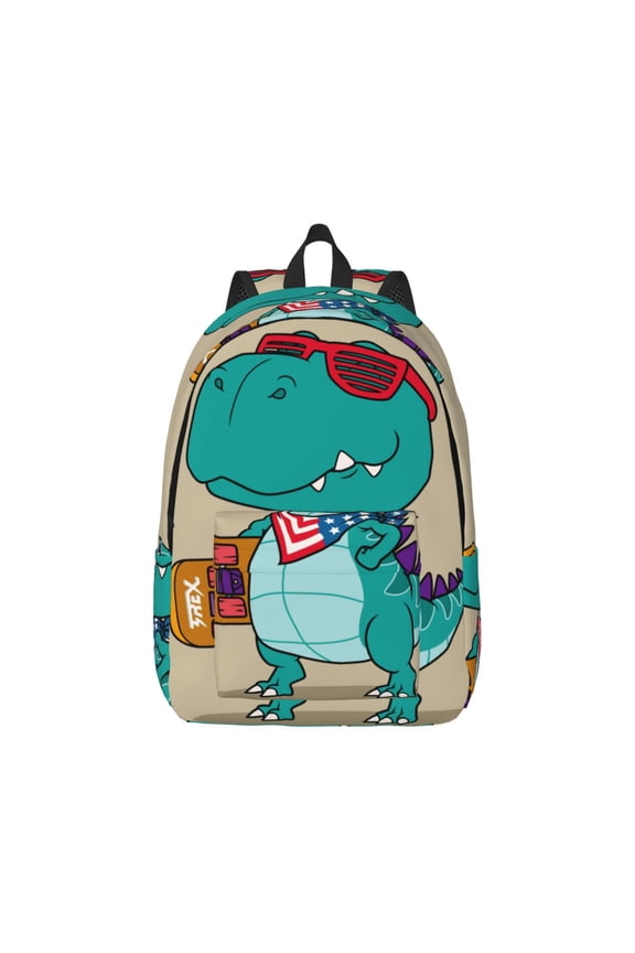 Cool Dino Playing Skateboard Pattern Canvas College Laptop Backpack,Travel Daypack,Durable Rucksack Travel Notebook Bag School Backpack Book Bag for Men Women-Small