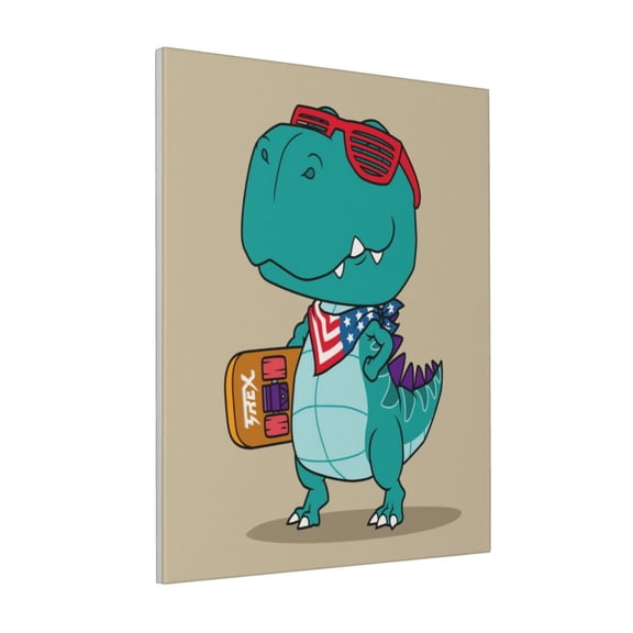 Rateoe Cool Dino Playing Skateboard Pattern Decorative Picture – Unique Modern Wall Art, Ready-to-Hang Canvas Print for Home (Vertical)