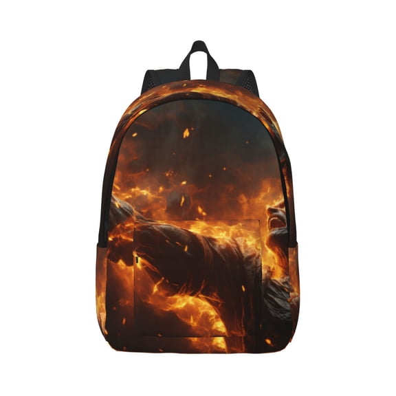 Rateoe Cool Fire Man Pattern Canvas College Laptop Backpack,Travel Daypack,Durable Rucksack Travel Notebook Bag School Backpack Book Bag for Men Women-Small