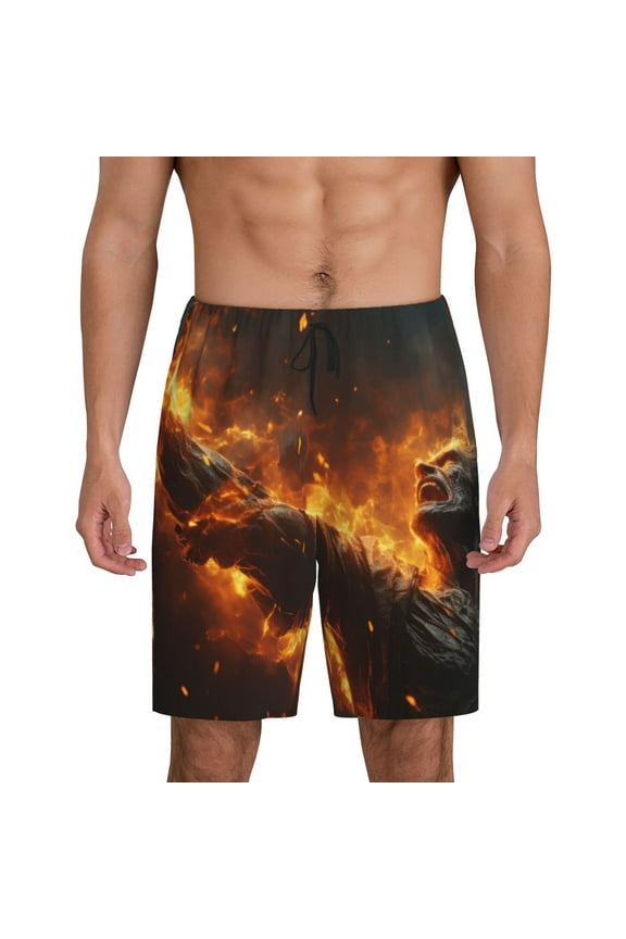 Cool Fire Man Print Men's Lounge Shorts – Soft & Breathable Pajama Bottoms with Pockets, Elastic Waistband, Lightweight Sleepwear for Nightwear & Loungewear-