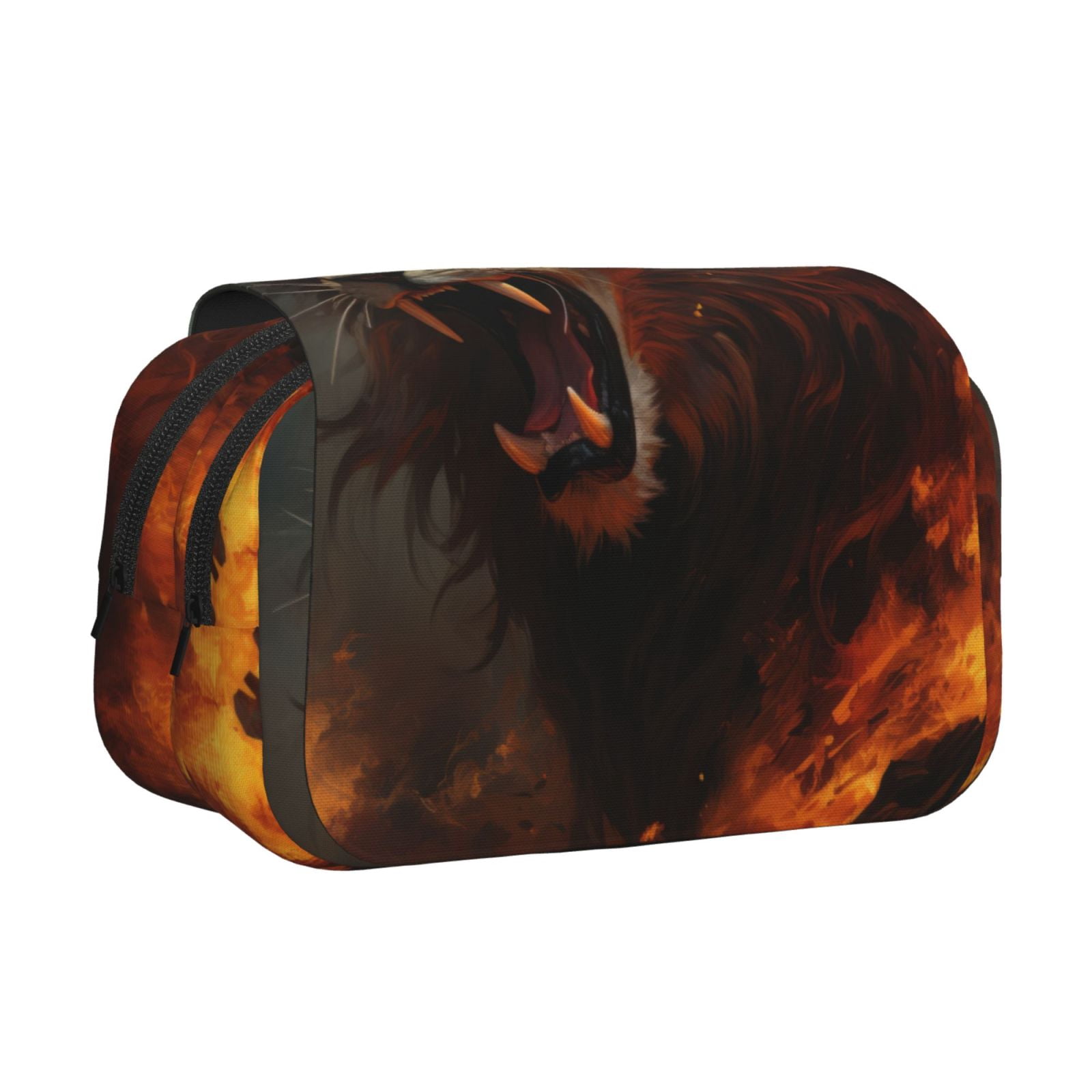Rateoe Cool Flame Lion A Pattern Double Clamshell Pen Case, Storage Organizer with Two Zipper Compartments– Holds Up to 50 Pencils & Pens