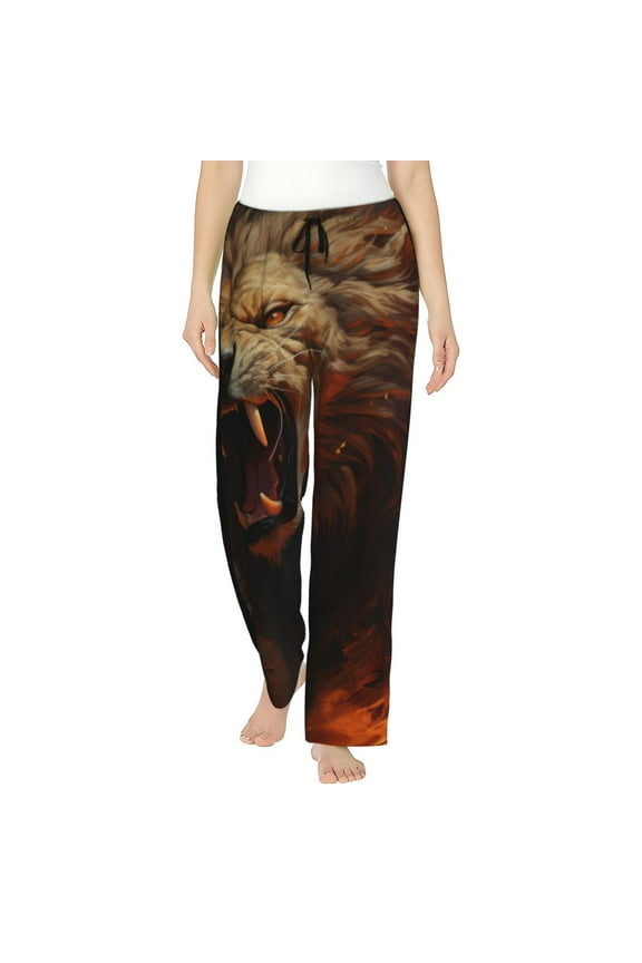 Cool Flame Lion A Pattern Women’s Ultra-Soft Comfy Pajama Lounge Pants Sleepwear,Comfortable Lounge Wear,lightweight Pajamas, Casual Home Wear-X-Large