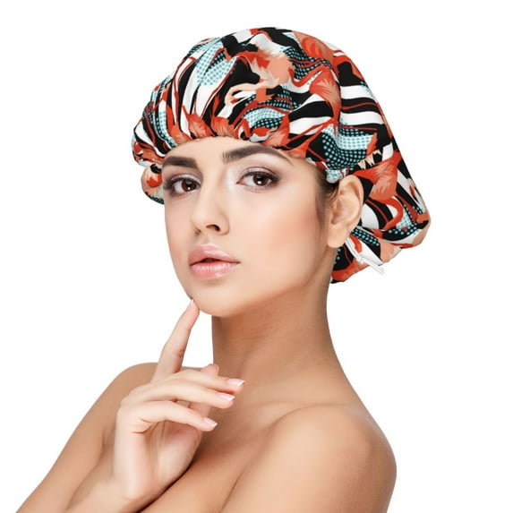 Rateoe Cool Flamingo Pattern Silk Satin Hair Bonnet for Sleeping, Adjustable Sleep Cap Turban for Women , Curly Straight Hair Long Large Braid