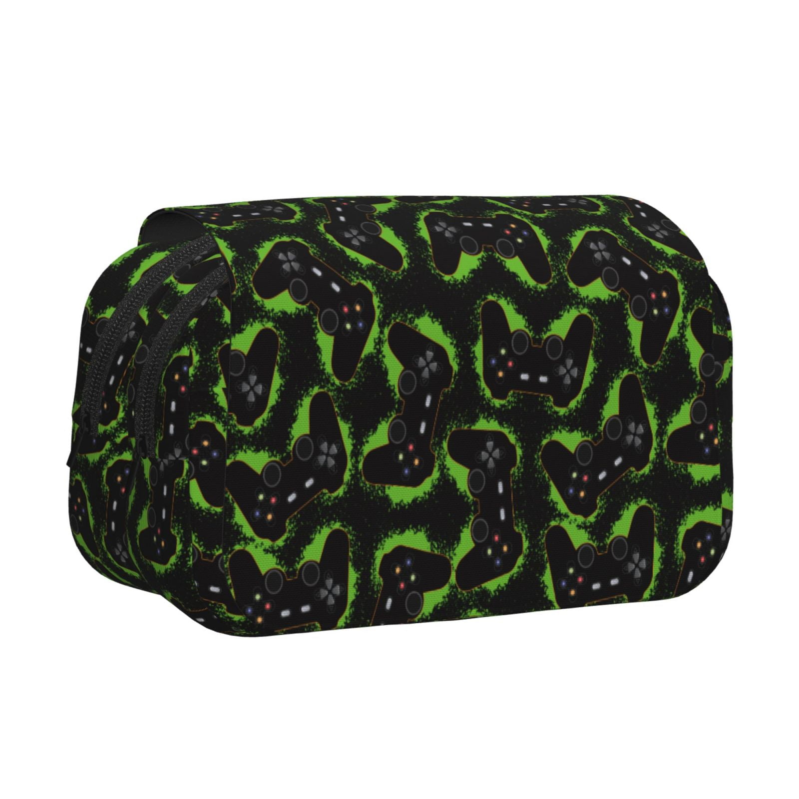 Rateoe Cool Gamepad Pattern Double Clamshell Pen Case, Storage Organizer with Two Zipper Compartments– Holds Up to 50 Pencils & Pens