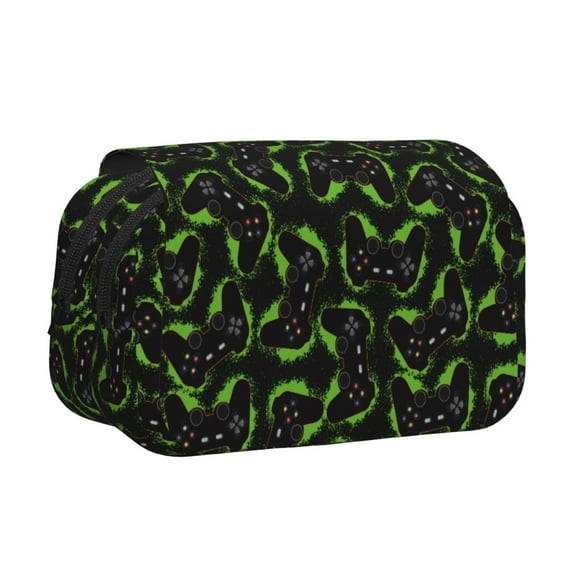 Rateoe Cool Gamepad Pattern Double Clamshell Pen Case, Storage Organizer with Two Zipper Compartments– Holds Up to 50 Pencils & Pens