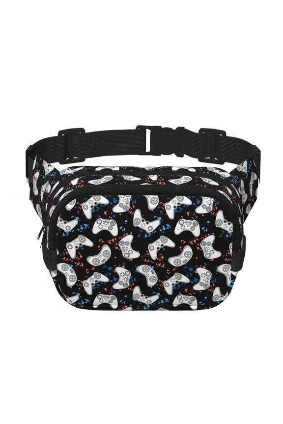 Cool Gamepad Print Fanny Pack Belt Bag for Women and Men, Square Double-Layer Waterproof Waist Pack with Adjustable Strap for Hiking, Jogging, Cycling