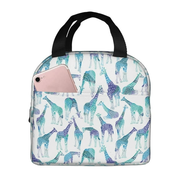Rateoe Cool Giraffe Pattern Insulated Lunch Bag with Thick Aluminum Foil Lunch Tote Bag with Front Pocket for Men and Women, Ideal for Work, School, Picnics, and Travel