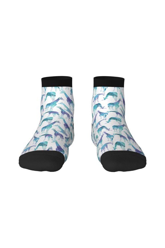 Cool Giraffe Pattern Quarter Crew Socks,Toe Seamed Ankle Socks,Cotton Cushioned Breathable Athletic Crew Sports Socks