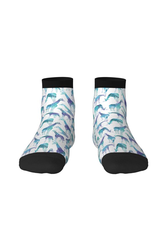 Cool Giraffe Pattern Quarter Crew Socks,Toe Seamed Ankle Socks,Cotton Cushioned Breathable Athletic Crew Sports Socks